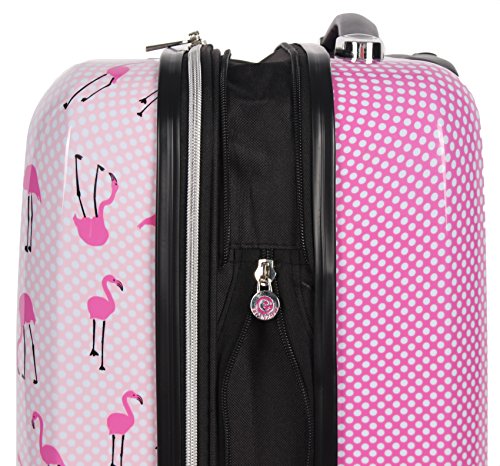 Betsey Johnson 26 Inch Checked Luggage Collection - Expandable Scratch Resistant (ABS + PC) Hardside Suitcase - Designer Lightweight Bag with 8-Rolling Spinner Wheels (Flamingo Strut)
