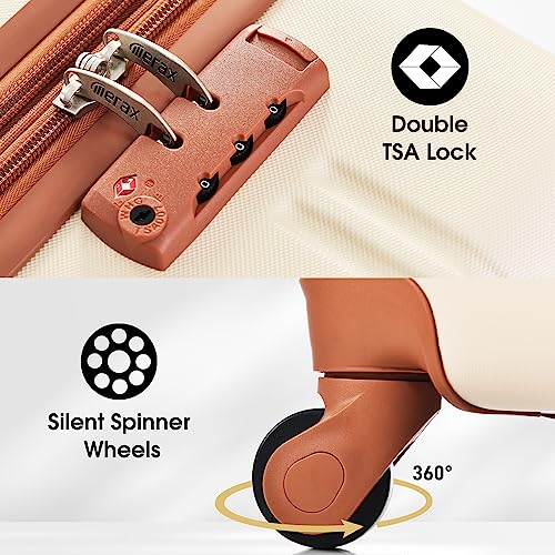 Merax Luggage sets of 3 Piece 20 24 IN Carry on Luggage Hard Case White and Brown Luggage Expandable Checked Luggage Suitcase Set with Wheels
