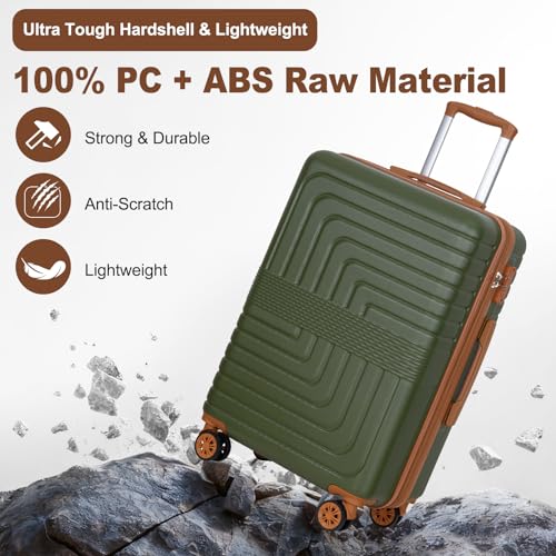 Romswi 26" Medium Checked Luggage, Checked-Medium Hardshell Suitcase with Double Spinner Wheels, Lightweight Large Hardshell Suitcase with TSA Lock,YKK Zipper, Scratch-Resistant Olive Green