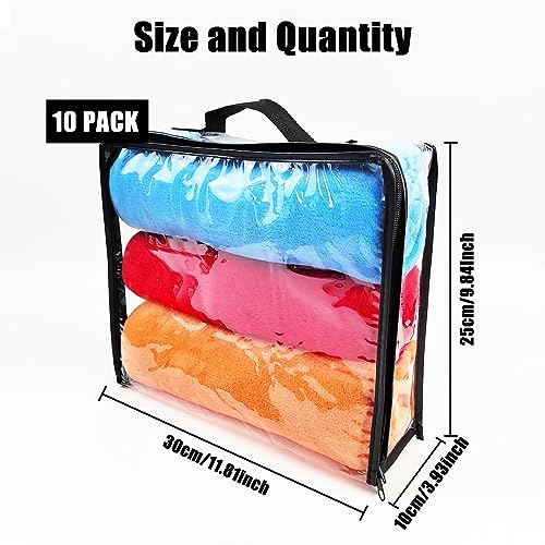 Hlimior 10 Pieces Large Clear Travel Packing Cube ，Clear Vinyl Zippered Storage Bags See Through Moving Bag Plastic Storage Bags PVC Multipurpose Pouch with Handle for Sweater Shirts Dress Storage