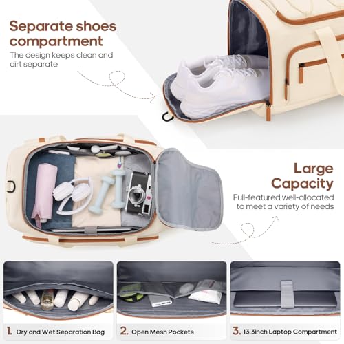 Luggage Sets 5 Piece, Carry On Luggage 20In With Spinner Wheels, Hardside Suitcase Set with TSA Lock,Durable Checked Large Suitcase With Travel Backpack for Men- 20in/24in/28in (Beige, 5 piece set)