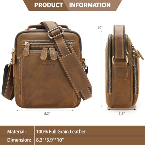 Jack&Chris Leather Messenger Bag for Men, Man Purse Crossbody Bags for Work Business, Brown