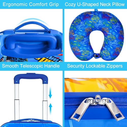 Lightweight Hardshell Spinner Kids Luggage Set 2PCS with Wheels - Airplane Approved Carry-On Suitcase for Boys & Children Ages 3-10, Car Rolling Suitcases Set for Elementary Toddler Travel