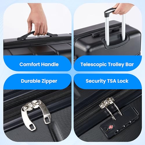 Simple Deluxe 28 Inch Expandable Hardside Carry On with Spinner Wheels & TSA Lock, ABS Hard Shell Lightweight Rolling Luggage Suitcase, Black