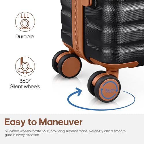 UKEIN PRO 3 Piece Luggage Set, Durable ABS Hardshell Carry On Suitcase Set with Silent Spinner Wheels, YKK Zipper & TSA Lock, Lightweight Large Travel Checked Luggage,20/24/28 Inch