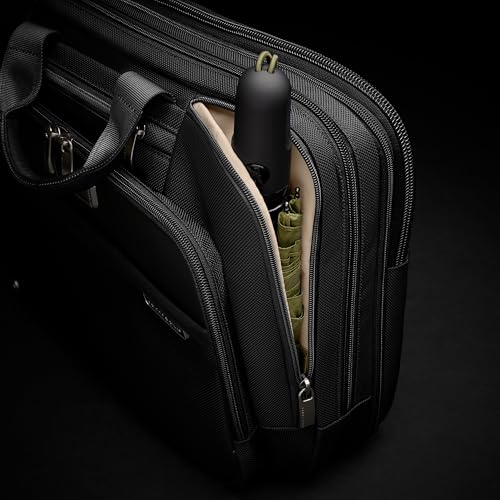 Briggs & Riley Medium Expandable Briefcase - Laptop Bag for Work & Travel, Briefcases for Men & Women, Includes Shoulder Strap, Self-Repairing Zipper, Fits up to 15" Computer - @work Collection, Black