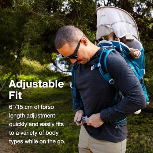 Osprey Poco SLT Lightweight Child Carrier Backpack – Slimmed-Down Hiking Carrier for Toddlers with Safety Harness, Sunshade, and Ventilated Backpanel – Lightweight Travel-Friendly Option, Deep Peyto