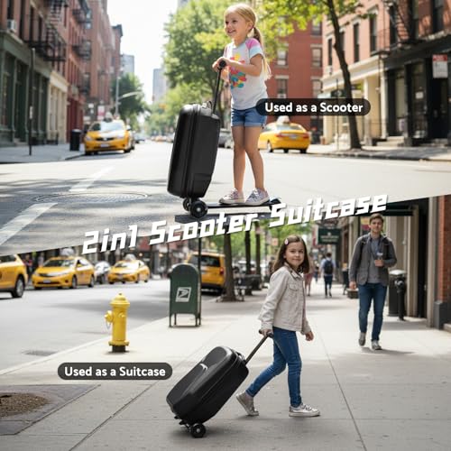 Lavoker Scooter Suitcase for Kid & Adult Foldable 2 in 1 Ride on Carry on Travel Hardshell Trolley Scooter Luggage With Wheels 20"