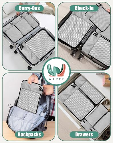 WTREE 4-Piece Packing Cubes Travel Accessories Set for Suitcases - Luggage Organizer Bags with Double Zipper - Mesh Top - Small/Medium/Large/Slim - Grey