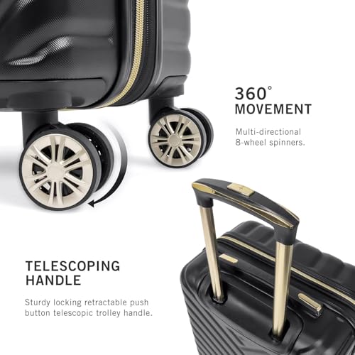Kenneth Cole REACTION Madison Square Lightweight Hardside Chevron Expandable Spinner Luggage, Black, 24-Inch Checked