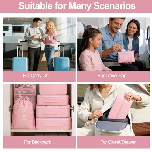 8 Set Packing Cubes for Travel,Suitcase Organizer Bags for Luggage with Shoe & Hanging Toiletry Bag, Vacation Essentials & Accessories for Cruise Ship, Airplane Must-Have,Road Trip & Camp Gifts(Pink)