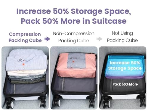 Cambond Compression Packing Cubes Travel - 5 Set Packing Cubes for Carry on Suitcases, Lightweight Expandable Luggage Organizers Space Saver Compression Cubes with Laundry Bag, Blue Purple Gradient