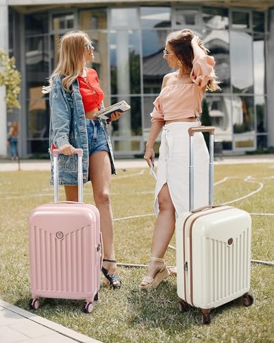 BAGSMART Hardside Expandable Luggage With Spinner Wheels, PC Lightweight Carry-On Luggage Airline Approved With TSA Lock, Durable Women Travel Suitcase Carry On 20 Inch, Pink