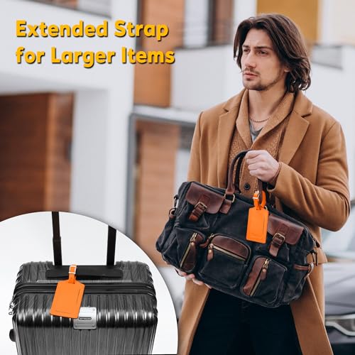 Travelambo 4 Pack Leather Luggage Tags for Suitcases Travel Labels Orange