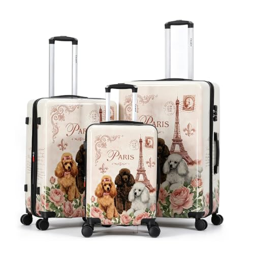 World Traveler Chariot Paris Poodles Dog Lover 3-Piece Hardside Expandable Spinner Luggage Set with TSA Lock