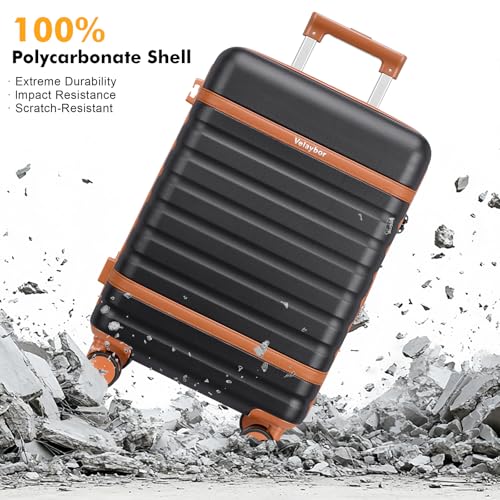 Velaybor Luggage Sets 3 Piece with Spinner Wheels, Lightweight PC Hardside Suitcase with TSA Lock & YKK Zippers, 20 Inch Carry On Luggage with Travel Bag for Men and Women, Black