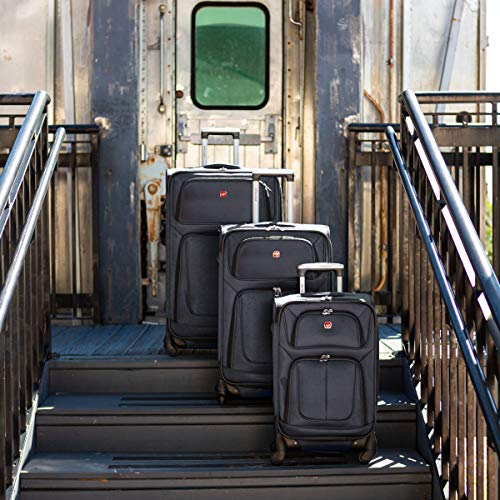 SWISSGEAR Sion Softside Expandable Spinner Luggage Durable Lightweight Travel Suitcase, Dark Grey, Carry-On