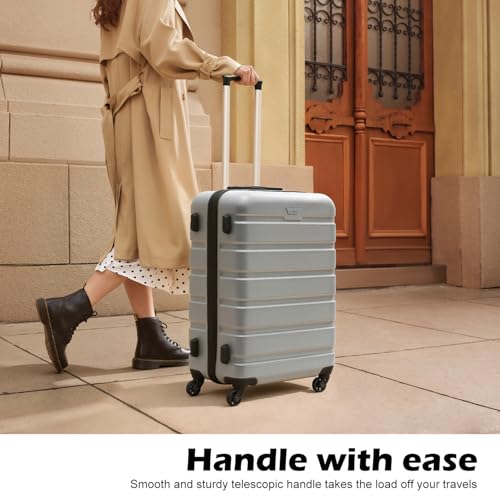 Coolife Luggage 3 Piece Set, Lightweight Durable Hardshell Suitcase set with 360° Spinner Wheels, TSA-approved Lock, Checked Family Travel Luggage sets, 20/24/28 Inch, Silver