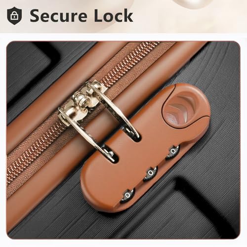 Merax Luggage Sets 3 Piece Hardshell 8 Spinner Wheels Lightweight Suitcase Corner Guards Travel Luggage (Black brown 20IN 24IN 28IN)