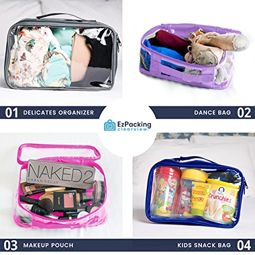 Small Clear Travel Packing Cube/See Through PVC Plastic Pouch for Carry On Suitcase, Backpack or Diaper Bag/Transparent Multipurpose Accessories, Makeup & Underwear Organizer w/Handle (Pink)