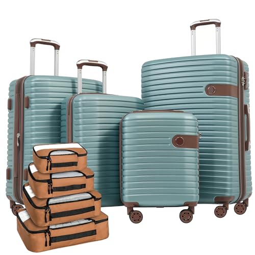 Merax 4 Piece Luggage Set, ABS Hard Shell Lightweight Expandable Travel Luggage with 4 Packing Cubes, TSA Lock and Spinner Wheels for Men Women, 16”20”24”28”, Blue