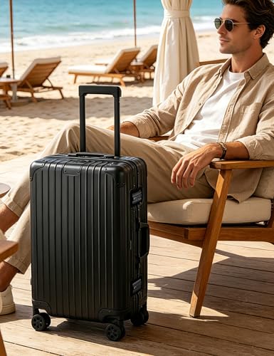 Aivens 20 Inch Carry On Suitcase, Airline Approved Hard Shell Carry-on Luggage, Full Aluminum Zipperless Suitcase with 360° Wheels & TSA Lock for Weekend Getaways & Short Travel (Black)