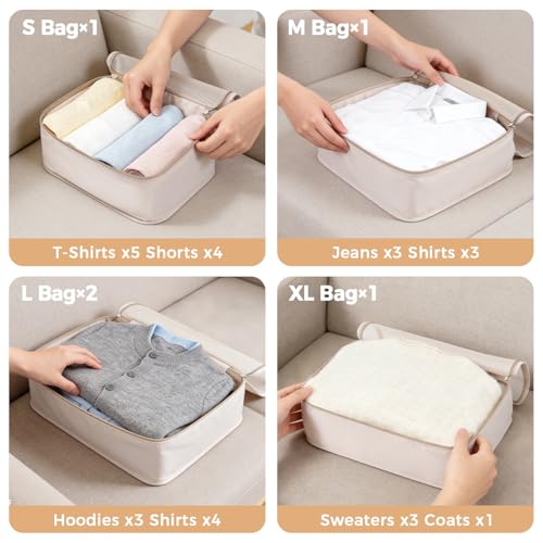 BAGAIL 9 Set Packing Cubes with Packing List Luggage Packing Organizers for Travel Accessories (Cream)