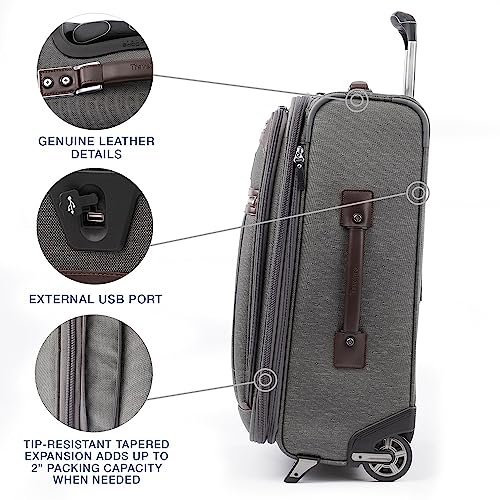 Travelpro Platinum Elite Softside Expandable Carry on Luggage, 2 Wheel Upright Suitcase, USB Port, Men and Women, Vintage Grey, Carry On 22-Inch