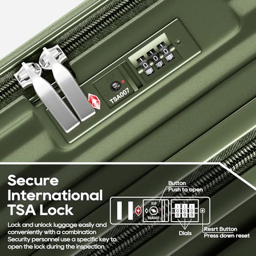 Joyway Luggage Sets 5 Piece with Front Pocket, Expandable Top Opening Suitcase Set, PC Hardside Carry on Suitcase with Spinner Wheels and TSA Lock (Dark Green)
