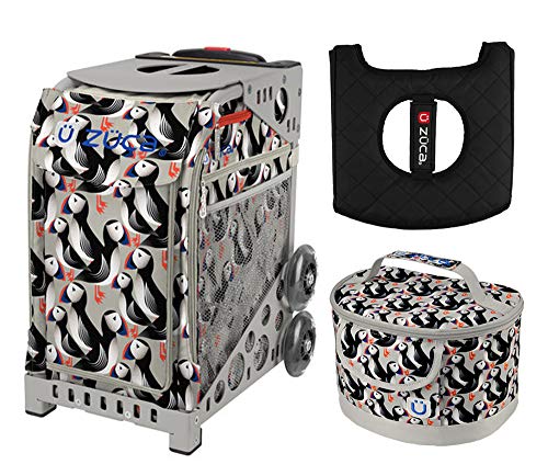 ZUCA Sport Bag - Playful Puffins with Gift Lunchbox and Seat Cushion (Grey Frame)