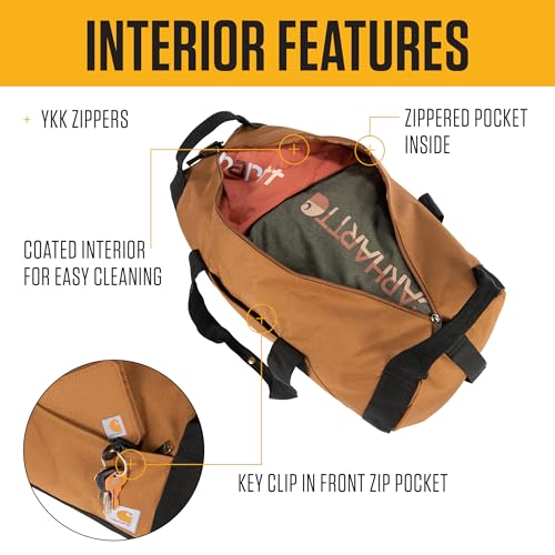Carhartt Classic Round Duffel with Utility Pouch, Heavy-Duty, Water-Resistant Packable Gear Bag for Jobsite, Gym, and Travel, Gravel, 40L