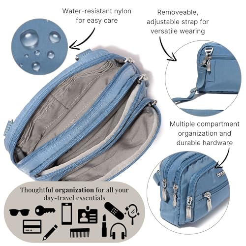 Baggallini Triple Zip Crossbody Bag for Women - Convertible Crossbody Fanny Pack Belt Bag - Lightweight Water-resistant