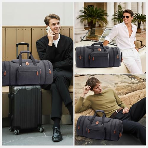 Sucipi Canvas Travel Duffel Bag for Men, Weekend Overnight Bag with Shoe Compartment and Toiletry Bag, Carry-On for Airplanes, Dark Grey