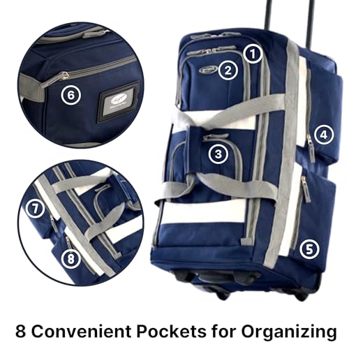 Olympia U.S.A. 22 inch Carry On 8 Pockets Wheeled Rolling Duffel Bag Water Resistant Luggage Lightweight Travel Suitcase with Retractable Handle