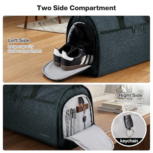 mixi 22 Inch Carry-On Bag for Men Women, 56L Foldable Water-Resistant Weekender Bag for Travel Gym Sports, Forest Black