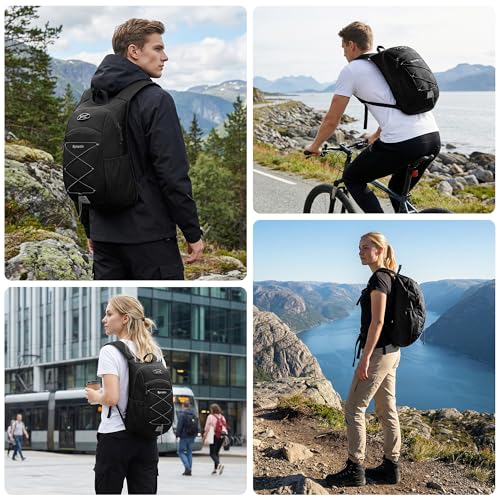 Bymontin Ultra-Light Soft Daypack 15L/20L, Cushioned Breathable Back Panel Backpack, Lightweight Packable Travel Backpack (Black, 15L)