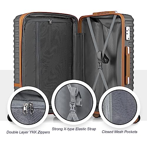 Joyway Luggage Set 3 Piece Suitcase Sets with Spinner Wheel,Hardside Expandable Travel Laggage with TSA Lock (13/20/24/28 Grey brown