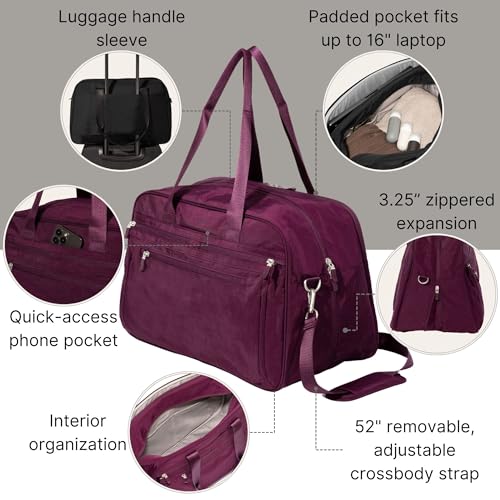 Baggallini Weekender Expandable Duffel - Lightweight 11x17 Inch Overnight Travel Bag