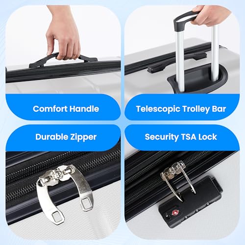 Simple Deluxe 20 Inch Hardside Carry On Luggage, Suitcase with Double Spinner Wheels & TSA Lock, Hard Shell Suitcase, Expandable Rolling Lightweight Luggage, White
