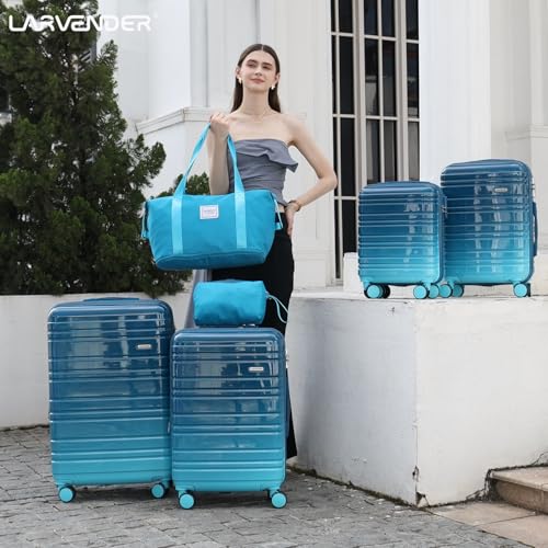 LARVENDER Luggage Sets 6 Piece, Expandable PC+ABS Hardside Multicolor Suitcase Sets with TSA Lock Double Spinner Wheels, Ocean Breeze