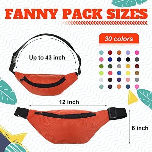 Saintrygo Neon Fanny Packs Adjustable Waist Fanny Bags Assorted Color Oxford Cloth Waist Pack with Zipper for Women Men Workout Traveling Running Outdoor Rave 80s 90s Party Supply, 30 Colors(30 Pcs)