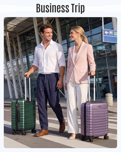 LIGHT FLIGHT Expandable Carry On Luggage 22x14x9 Airline Approved with Double Spinner Wheels, 20 Inch Lightweight Hard Shell Rolling Suitcases with TSA Lock, Olive