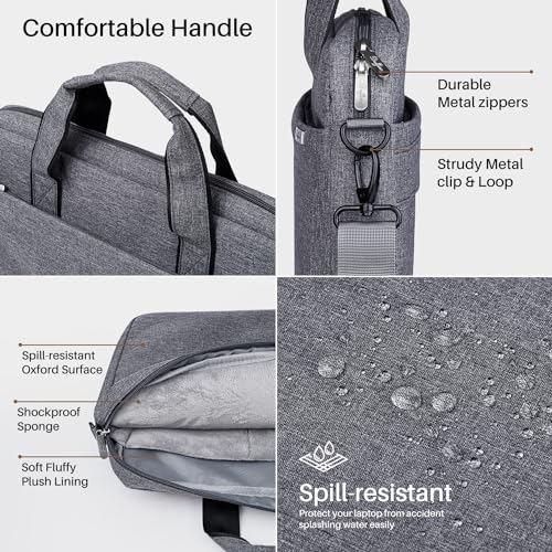 BAFFINA 15.6 16 Inch Laptop Shoulder Bag for Men Women,Waterproof Computer Carrying Case Messenger Bag with Strap,Laptop Briefcase for 14-15-16 Inch MacBook/Chromebook/Notebook Hp Dell Acer Asus,Grey