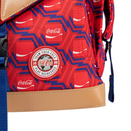 Montana West Coca-Cola Convertible Backpack Geometric Print Casual Daypack for Travel Navy Red Canvas Rucksack for Women Men