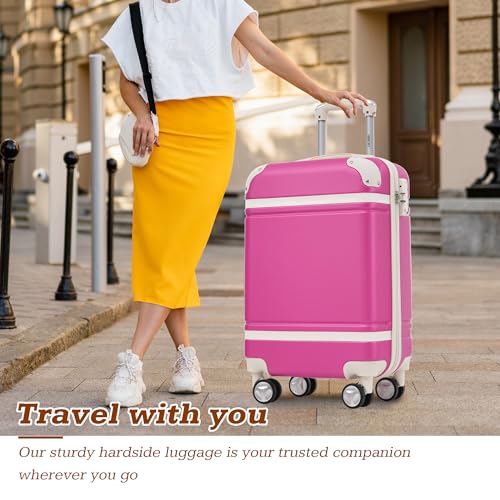 Merax Suitcase Set 24 inches Expandable Luggage with TSA Lock Spinner Wheels Hardshell Lightweight Vintage Luggage with Travel Bag,Pink