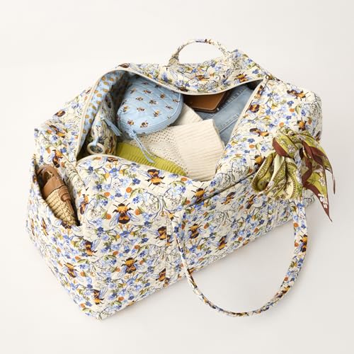 Vera Bradley Women's Premium Cotton Large Original Duffel Bag – Carry On Weekender Travel & Gym Bag – Peacoat, 58L