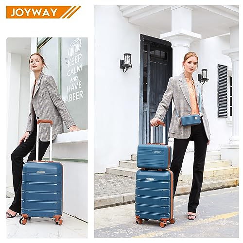 Joyway 20 Inch Carry On Luggage with TSA Lock, Durable Hardshell Suitcase for Travel, Unisex Checked Set for Men and Women Dark Blue