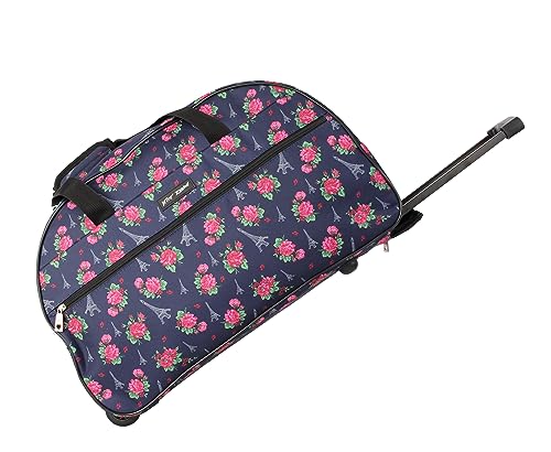 Betsey Johnson Designer Carry On Luggage Collection - Lightweight Pattern 22 Inch Duffel Bag- Weekender Overnight Business Travel Suitcase with 2- Rolling Wheels (Eiffel Towers)