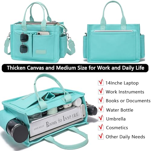 ZHMO Canvas Tote Bag for Women With Compartments and Zipper,Women's Bags Crossbody Bags Work Laptop Tote Bag Large Satchels Handbags Tote Purse Everyday Shoulder Bag for Travel Nurse Teacher Church