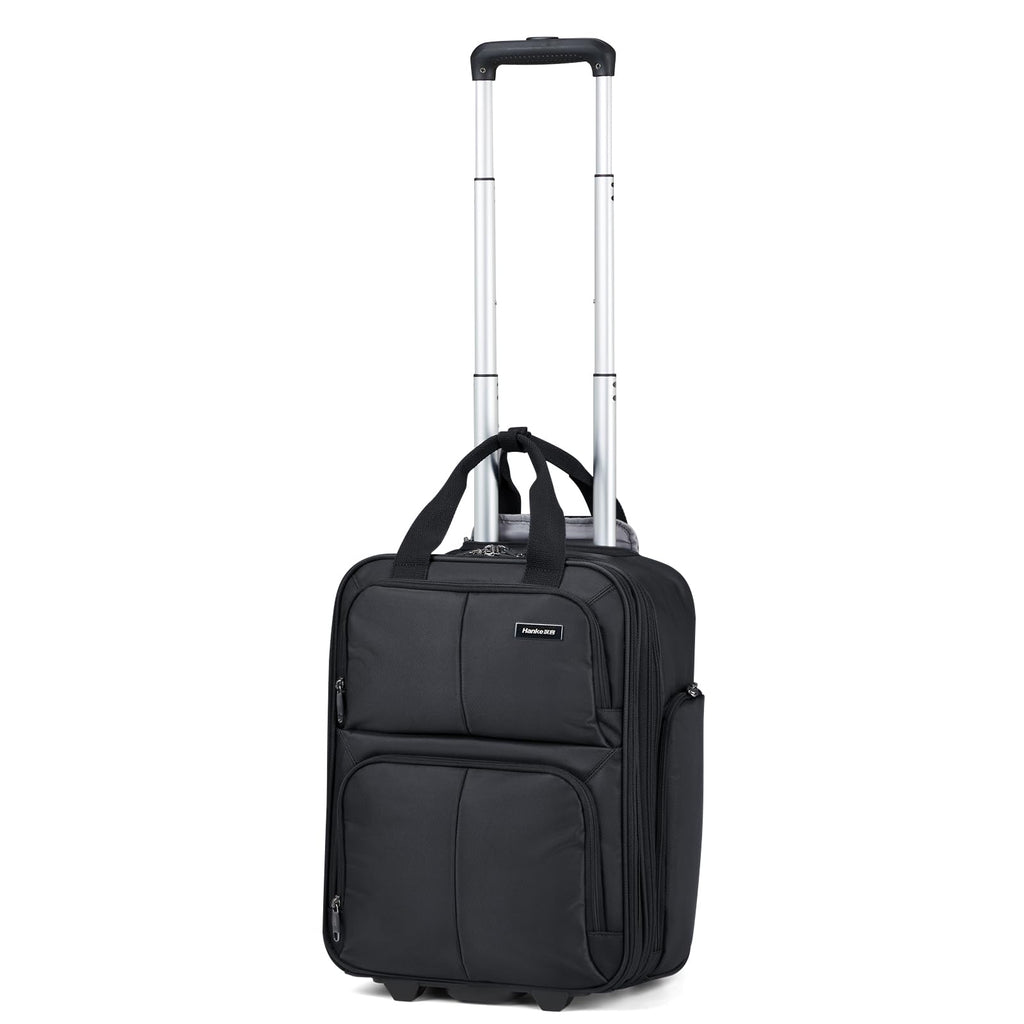 Hanke Expandable Underseat Carry on Luggage for Airplanes,Small Rolling Softside Suitcase Travel Luggage Personal Item Bag,Lightweight luggage bags for travel,Black,16-Inch
